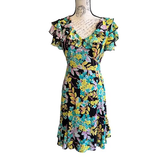Spense Floral V-Neck Knee Length Flutter Sleeve Sheer Sundress 8 - Picture 1 of 12